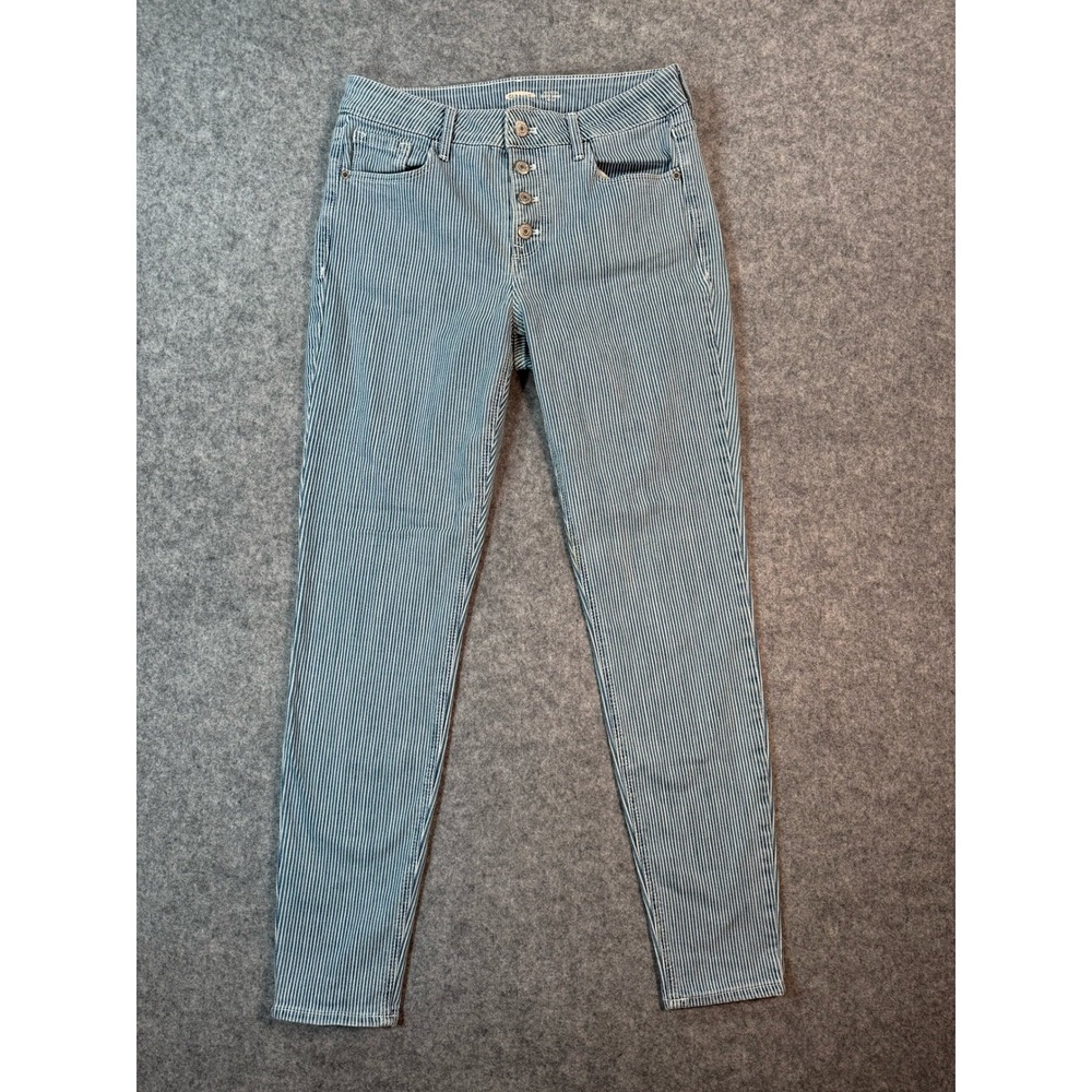 Old Navy Rockstar Super Skinny Striped Jeans Blue White Button Fly Mid Rise 8